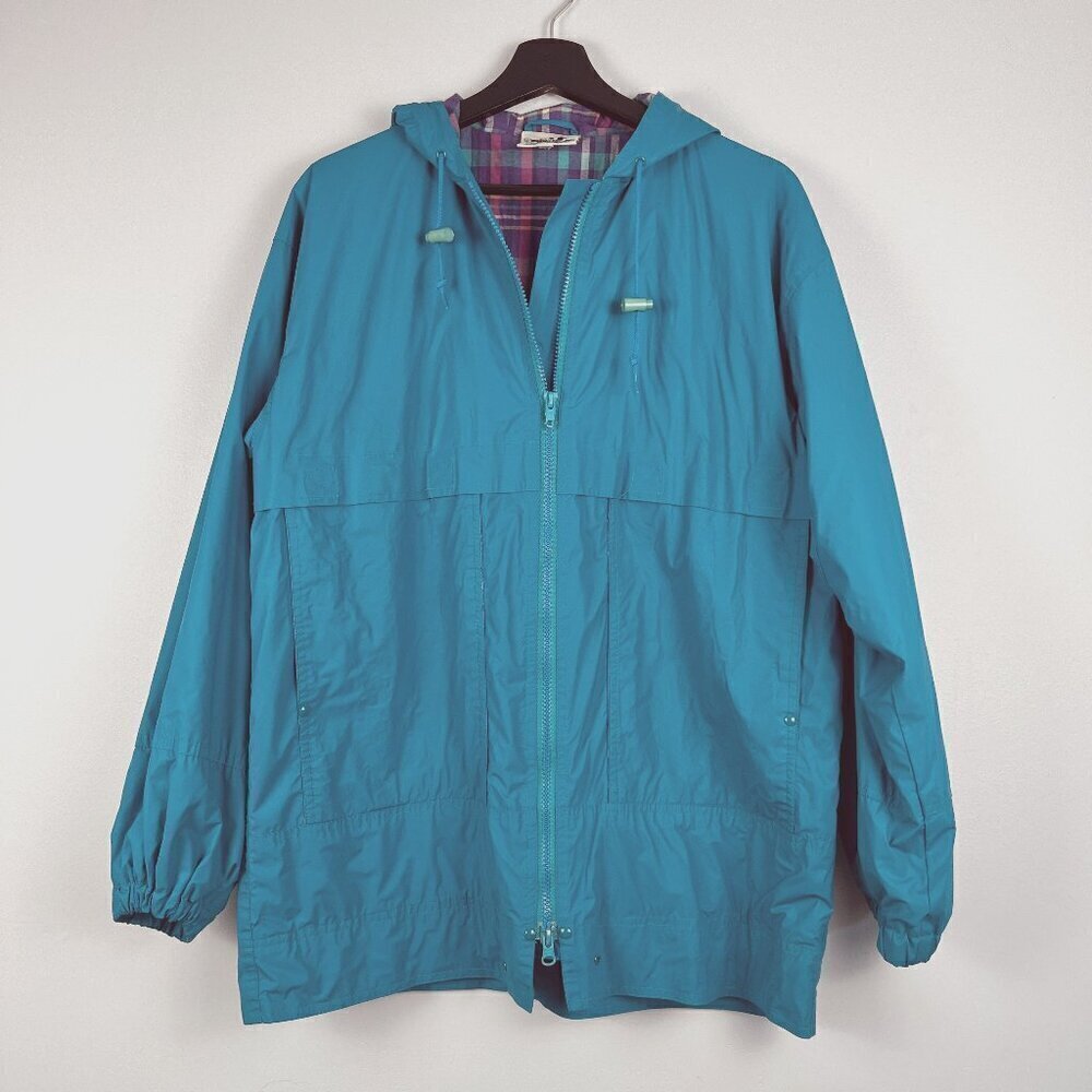 Vintage northern reflections women oversize windbreaker rain jacket teal sz S